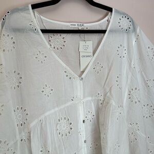 OYSHO (a Zara brand) NWT white cotton eyelet oversized top/dress